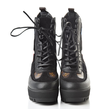 Louis Vuitton Suede Calfskin Monogram LV Black Heart Laureate Platform Desert Boots 37.5 Black 2 of 7