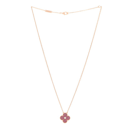 Van Cleef & Arpels 18K Rose Gold Diamond Rhodonite Vintage Alhambra Pendant Necklace 3 of 6
