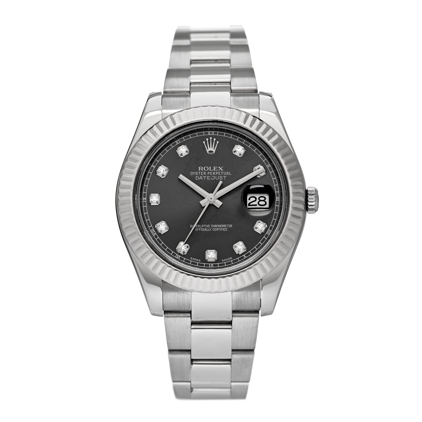 Stainless Steel 18K White Gold Diamond 41mm Oyster Perpetual Datejust Watch Dark Rhodium 126334