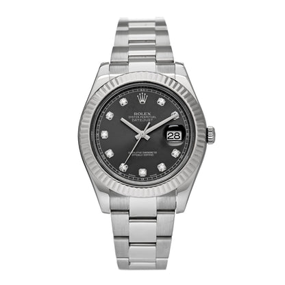 Rolex Stainless Steel 18K White Gold Diamond 41mm Oyster Perpetual Datejust Watch Dark Rhodium 126334 1 of 5
