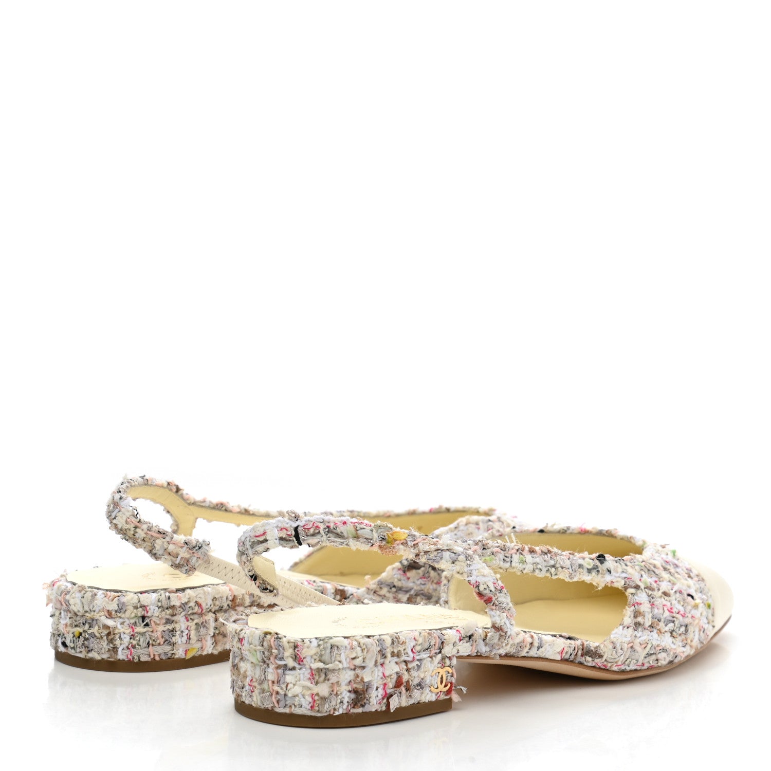Chanel Tweed Grosgrain Cap Toe CC Slingback Flat 38.5 4 of 9