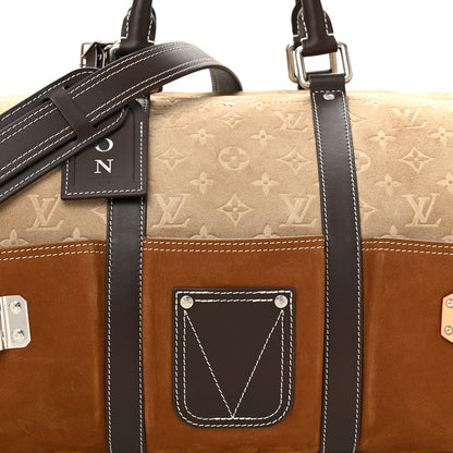 Louis Vuitton X NIGO Suede Monogram Keepall Bandouliere 50 Tan 6 of 12