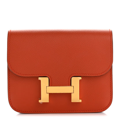 Hermes Evercolor Bi-Color Constance Slim Wallet Terre Battue Capucine 1 of 9