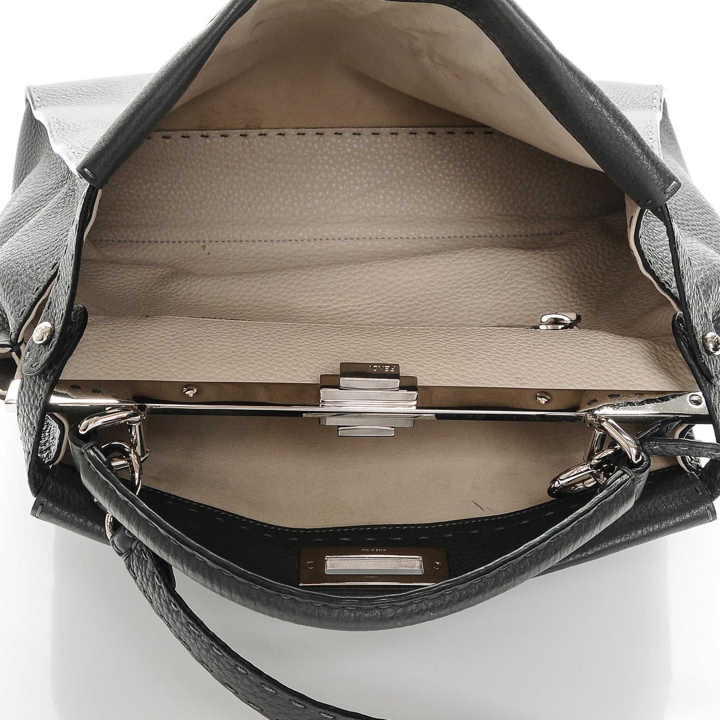 Cuoio Romano Selleria Bi-Color Large Peekaboo Iconic Satchel Asfalto Latte