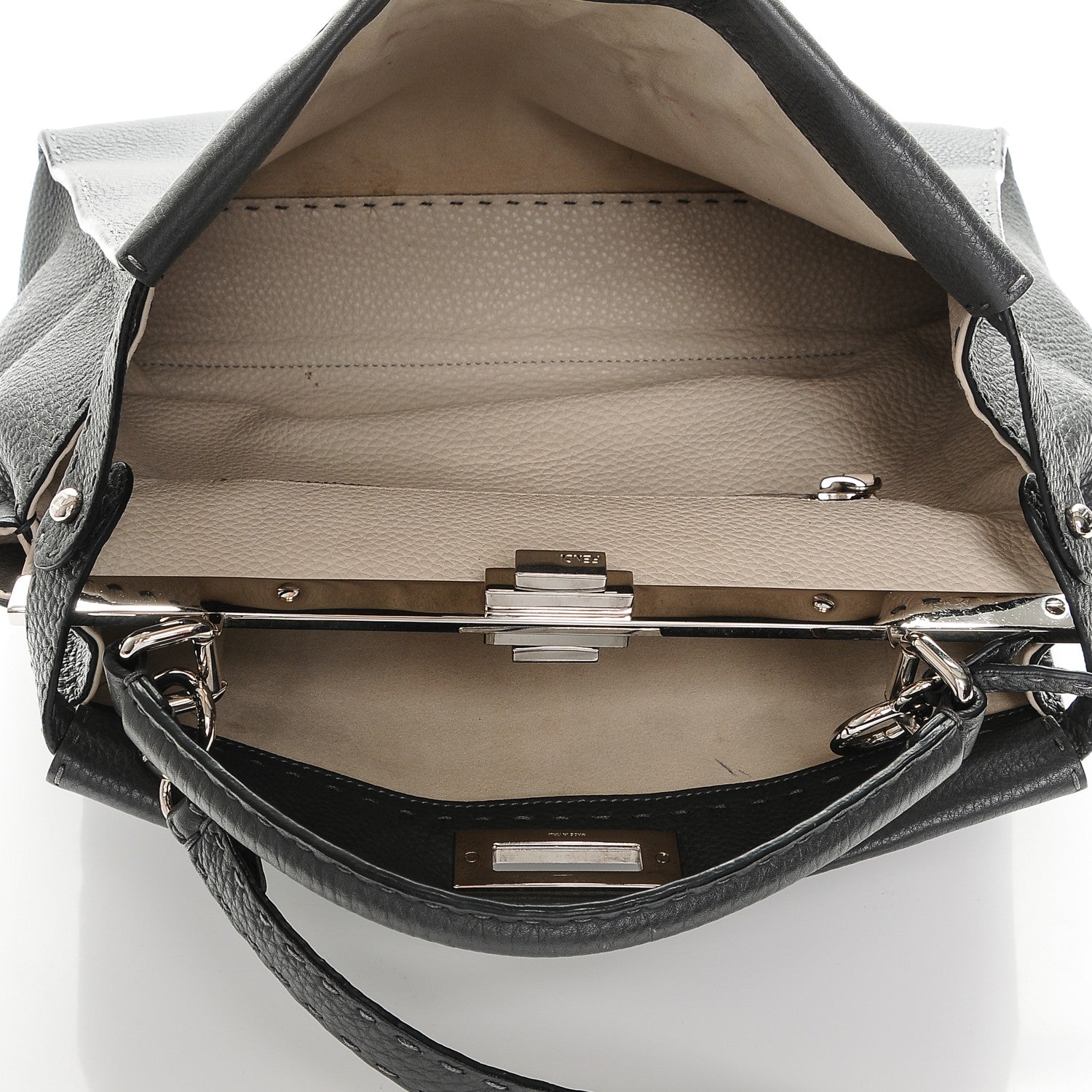Fendi Cuoio Romano Selleria Bi-Color Large Peekaboo Iconic Satchel Asfalto Latte 5 of 6