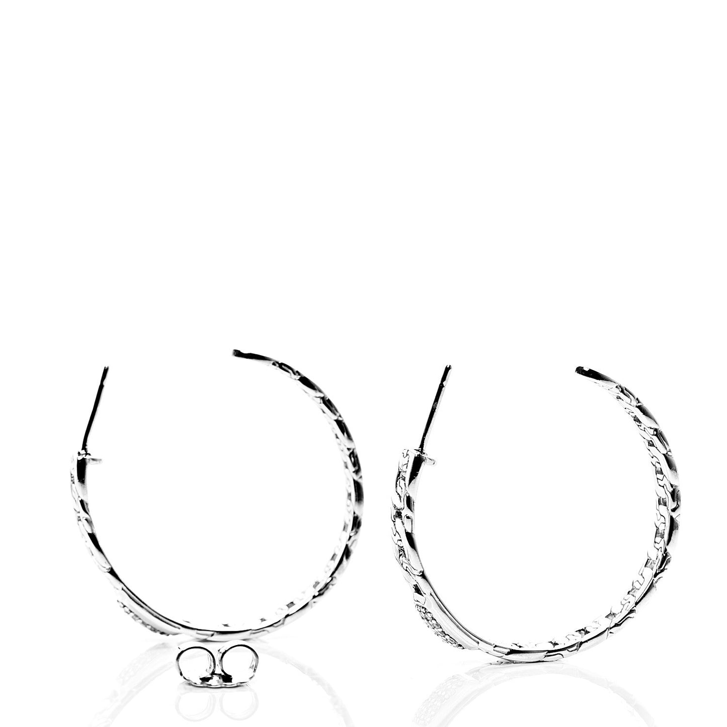 Sterling Silver Diamond Chain Hoop Earrings