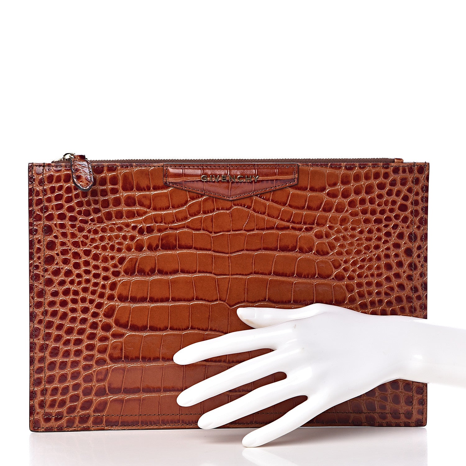 Givenchy Calfskin Crocodile Embossed Medium Antigona Pouch Cognac 2 of 10