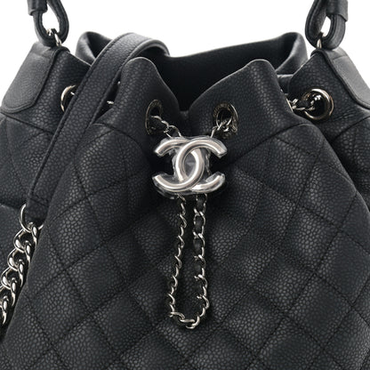 Chanel Caviar Flat Quilted CC Chain Bucket Drawstring Bag Black 8 of 10