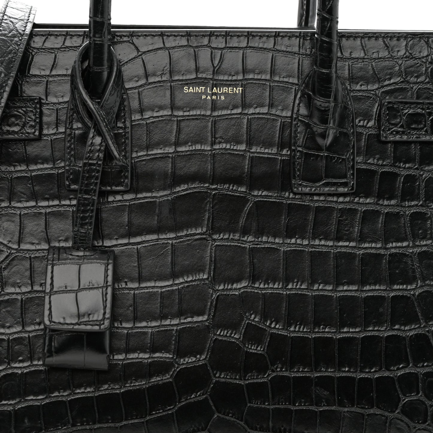 Calfskin Crocodile Embossed Baby Sac De Jour Black