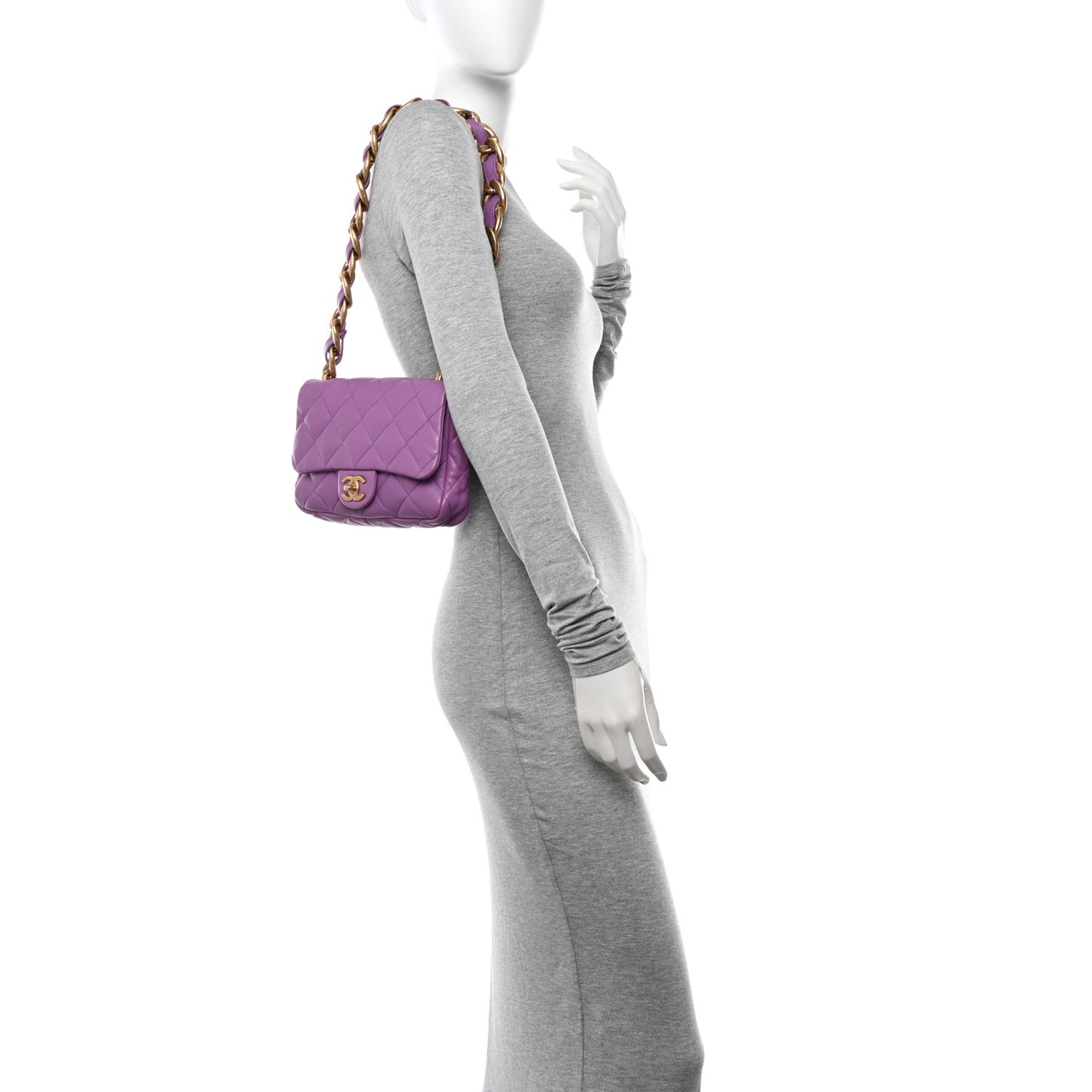 Lambskin Quilted Small CC Funky Town Flap Purple