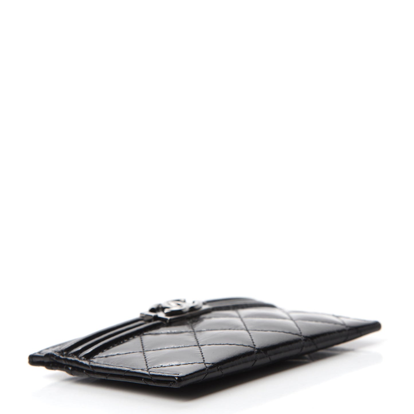 Glazed Calfskin Quilted Boy Card Holder Black