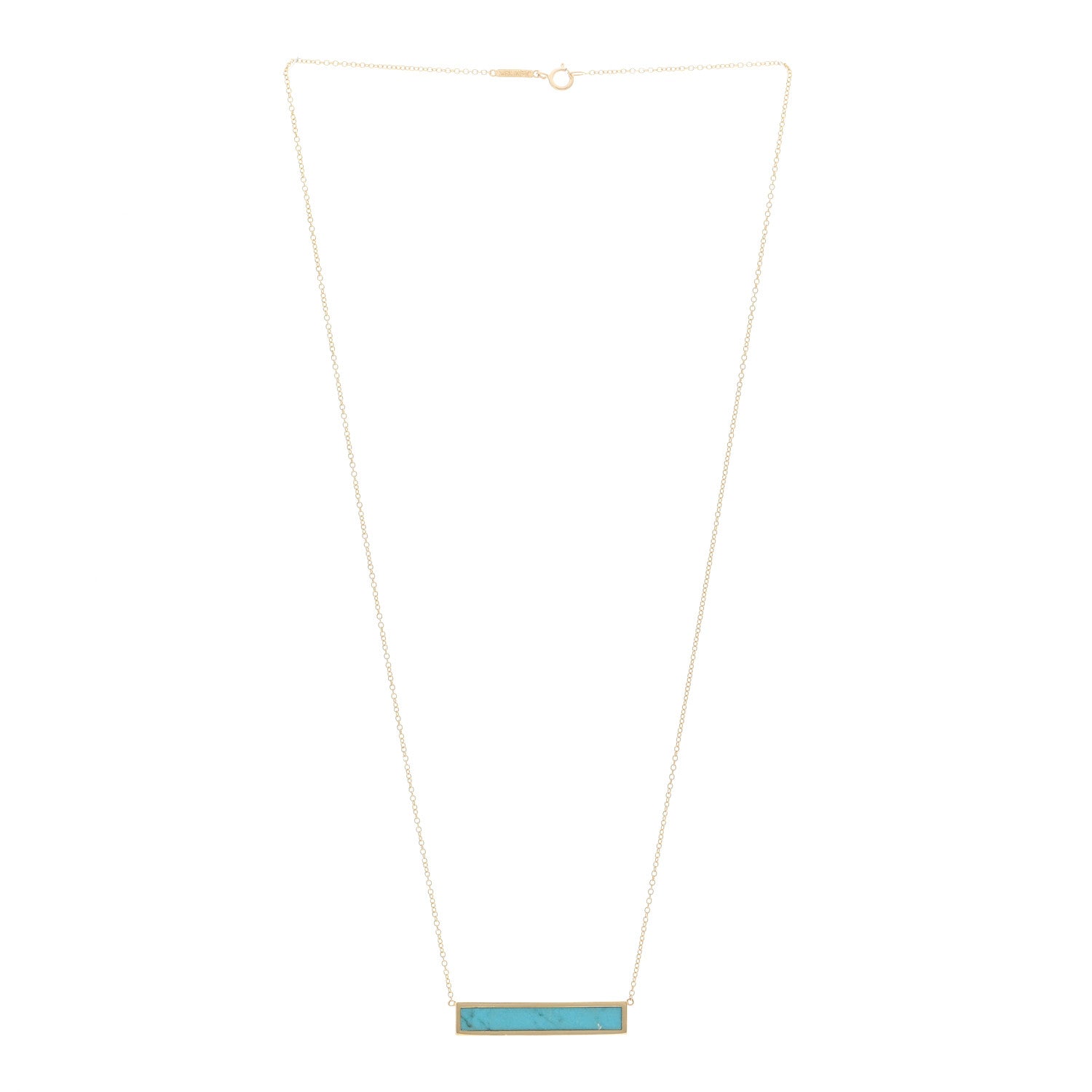 Jennifer Meyer 18K Yellow Gold Turquoise Inlay Bar Necklace 3 of 4