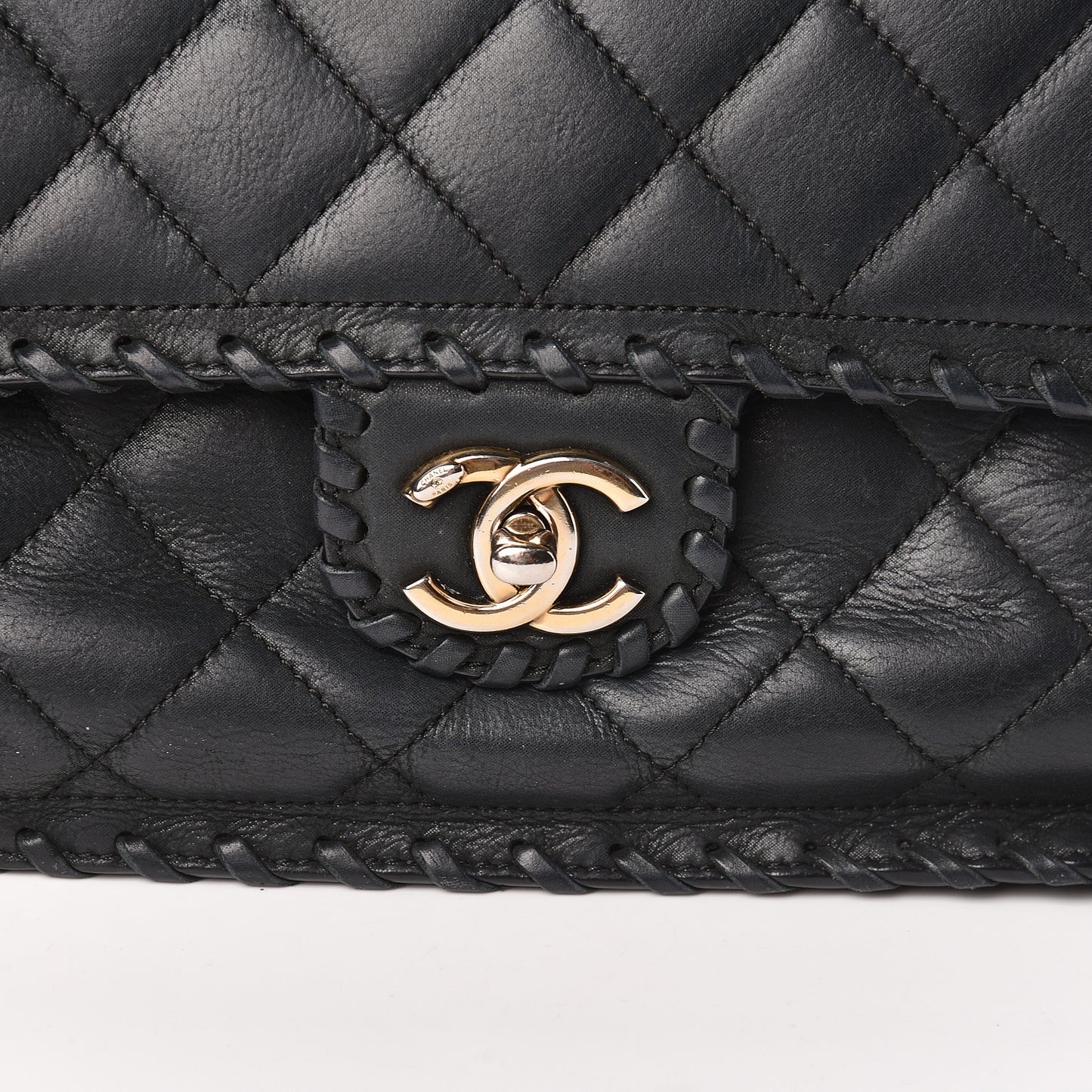 Suede Calfskin Jumbo Happy Stitch Flap Black