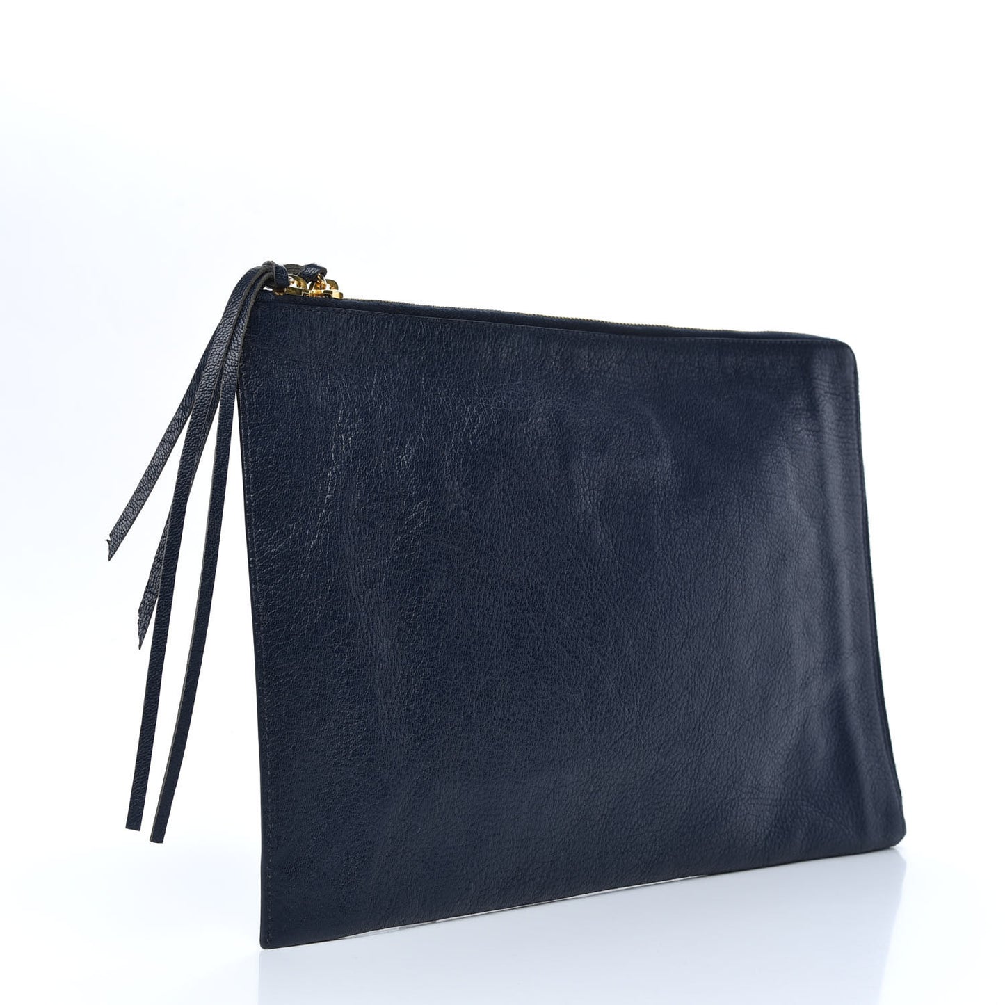 Chevre Gold Metallic Edge Hardware Pouch Bleu Nuit