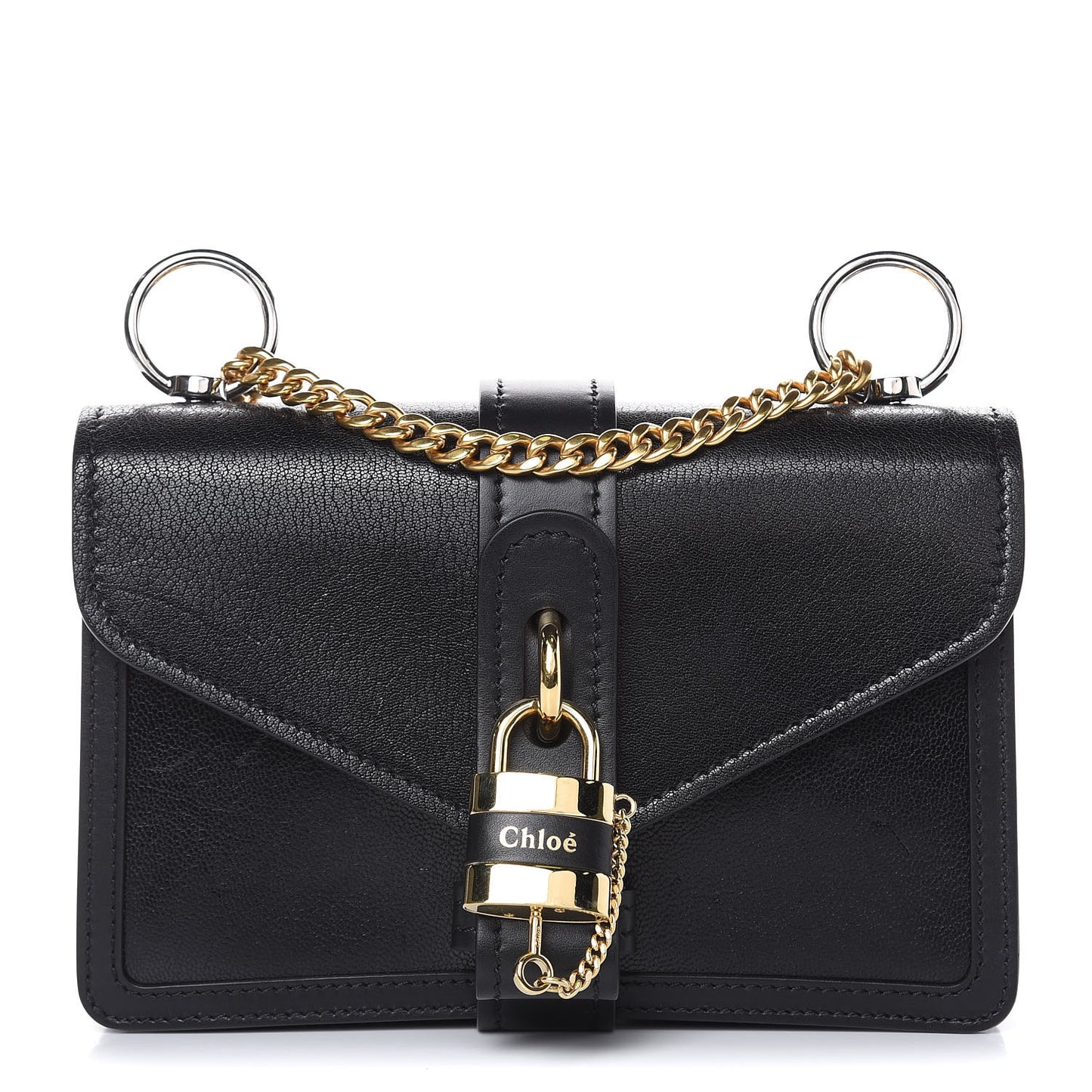 Shiny Goatskin Calfskin Aby Chain Shoulder Bag Black