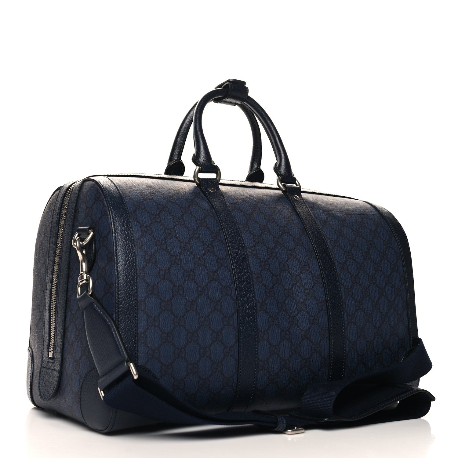 Gucci GG Supreme Monogram Textured Dollar Calfskin Medium Savoy Duffle Bag Blue Black 2 of 11