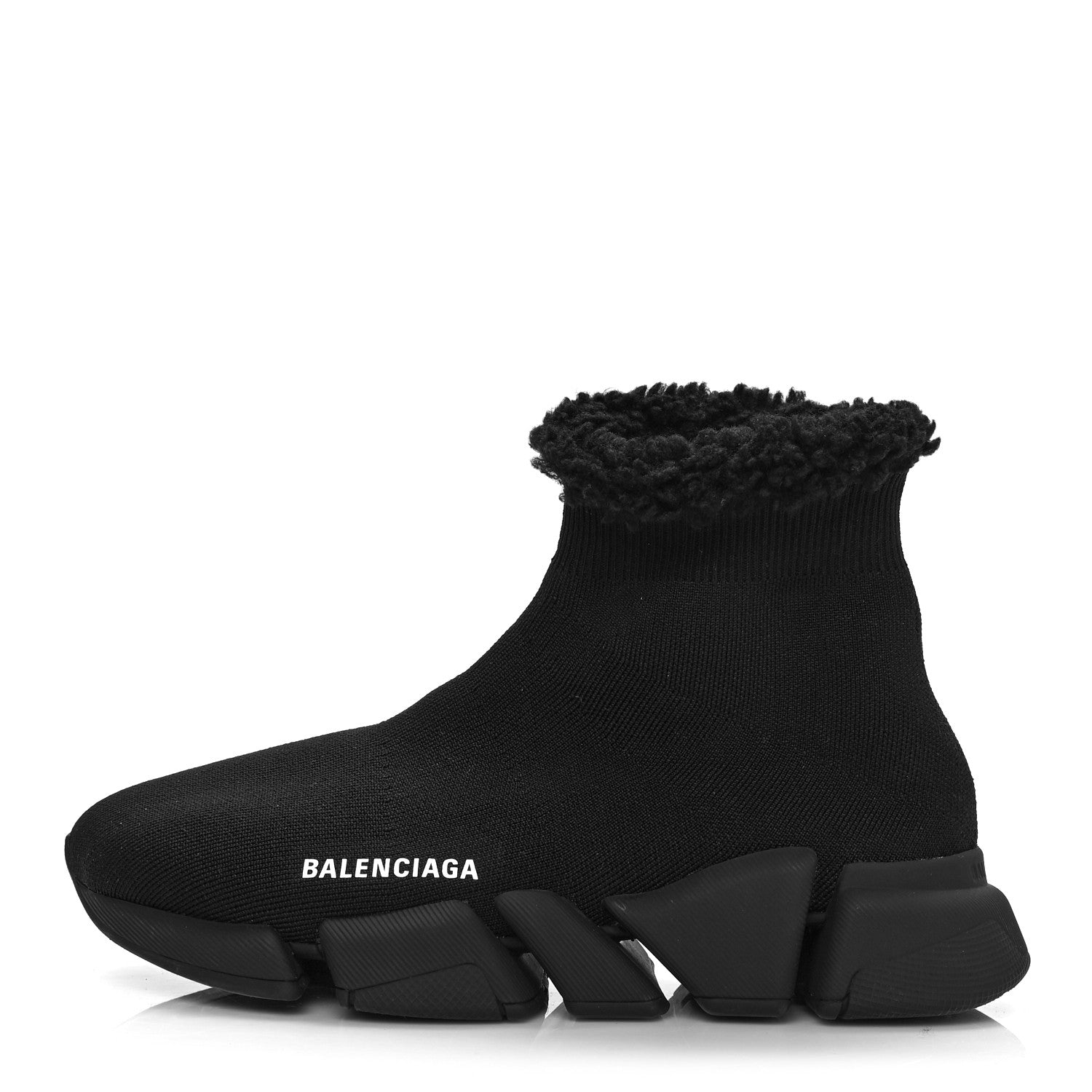 Balenciaga Technical 3D Recycled Knit Fake Fur Womens Speed 2.0 Sneakers 38 Monocolor Black 1 of 7