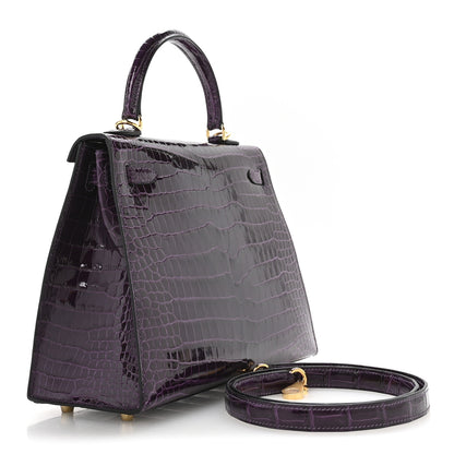 Hermes Shiny Porosus Crocodile Kelly Sellier 25 Amethyst 3 of 11
