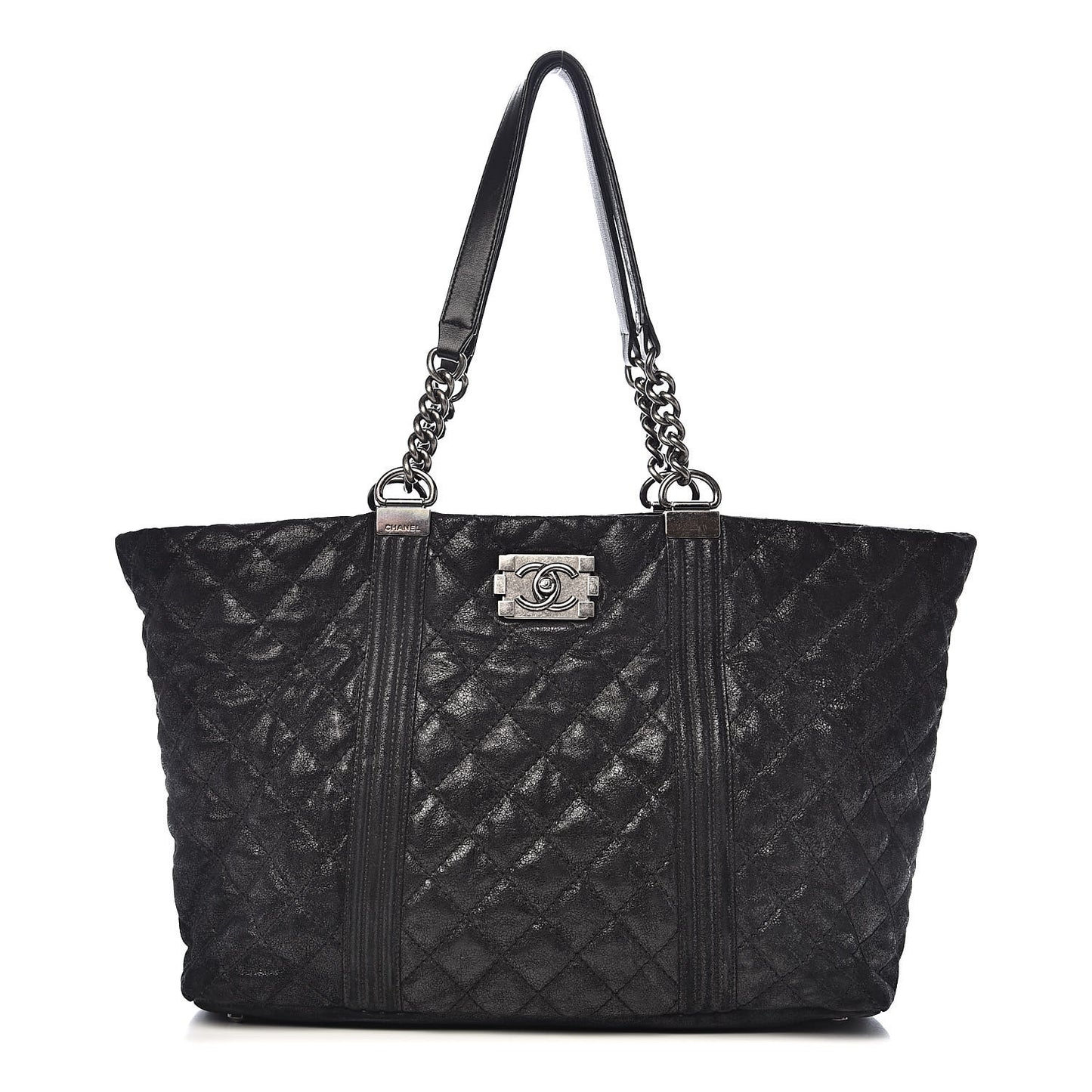Goatskin Quilted Large Gentle Boy Shopping Tote Black