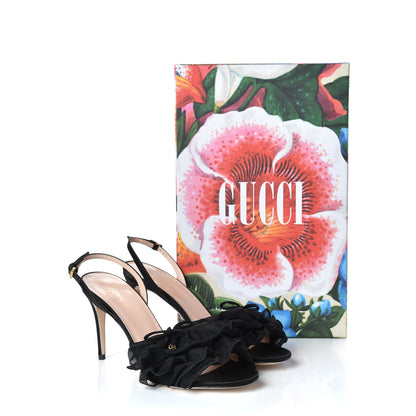 Gucci Tulle Ruffle Mid Heel Slingback Sandals 37.5 Black 11 of 11