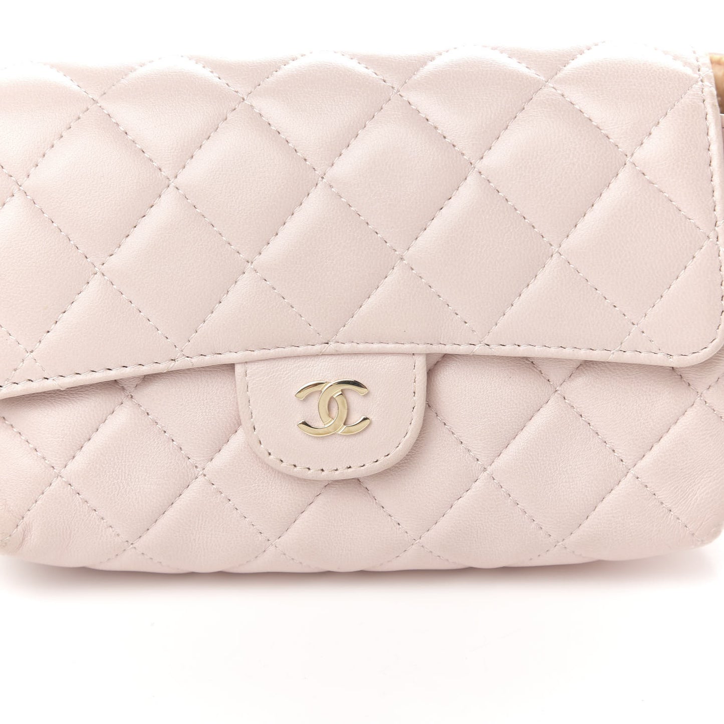 Lambskin Quilted Flap Cosmetic Case Light Pink