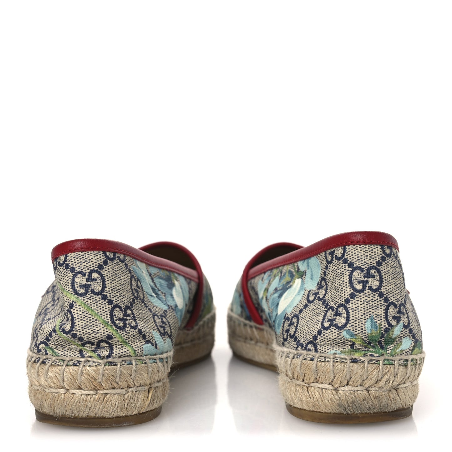 GG Supreme Monogram Blooms Espadrilles 37 Beige Blue Navy Hibiscus Red