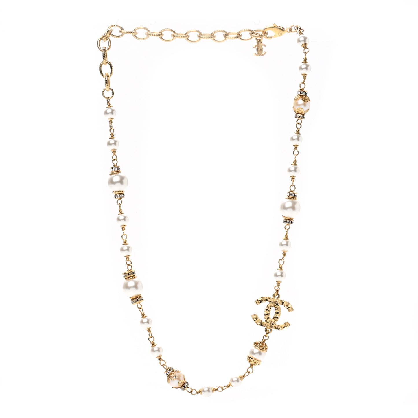 Pearl Crystal Textured CC Short Necklace Gold