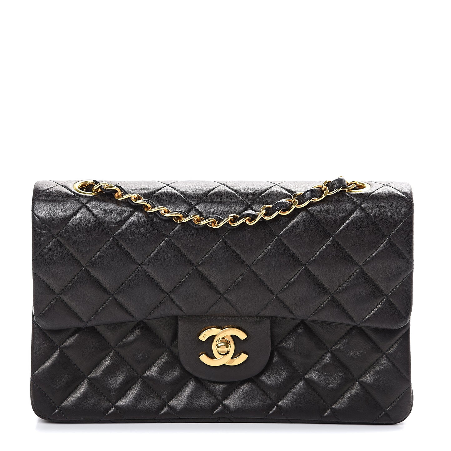 Lambskin Quilted Small Double Flap Black