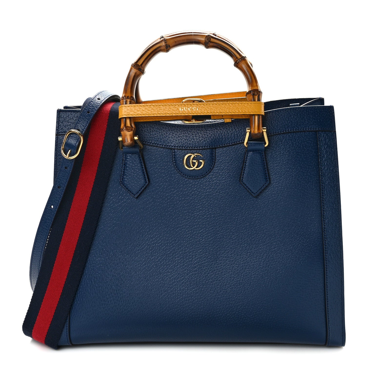 Gucci Textured Dollar Calfskin Web Medium Diana Tote Bag Royal Crop 1 of 12