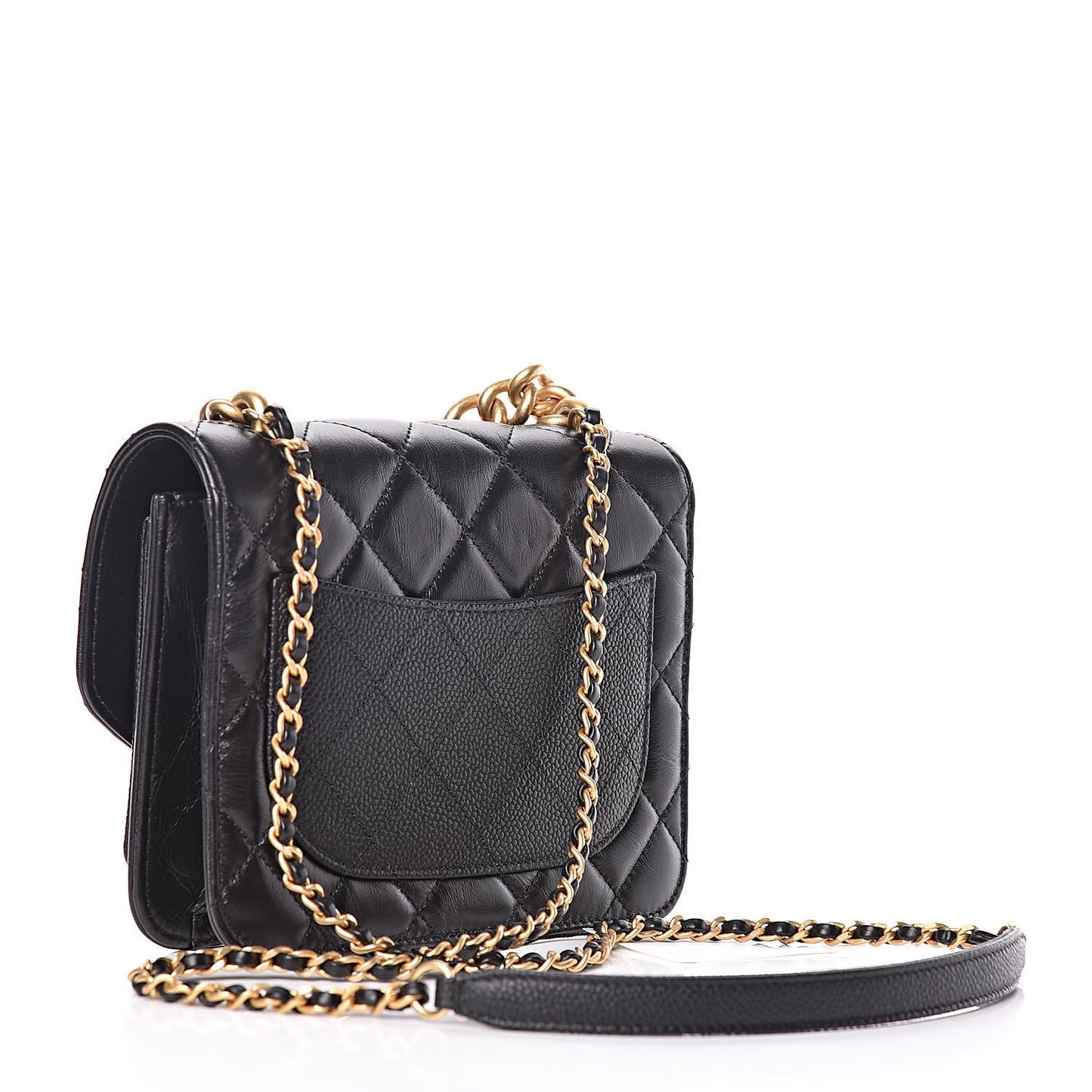 Calfskin Caviar Quilted Mini Chain Handle Flap Black