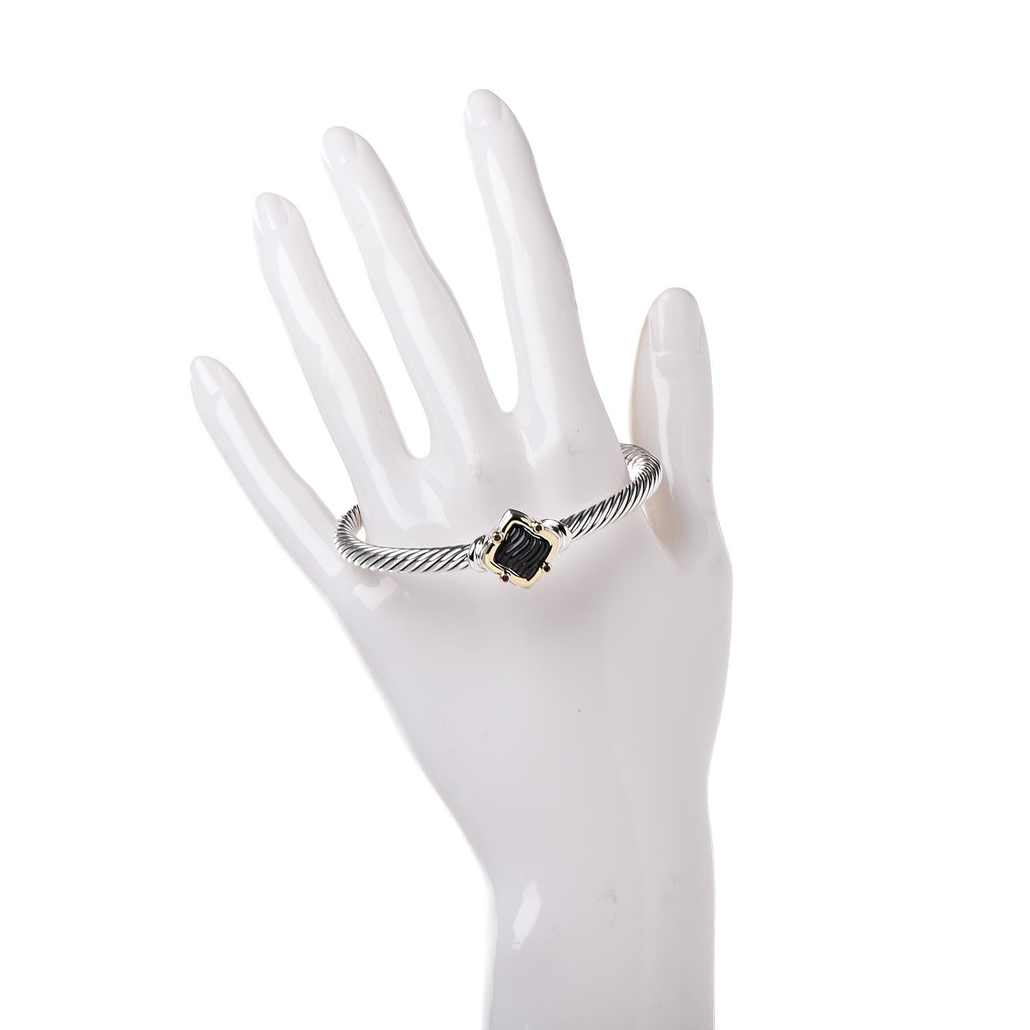 David Yurman Sterling Silver 18K Yellow Gold Black Onyx Ruby Quatrefoil Cable Bracelet 2 of 5