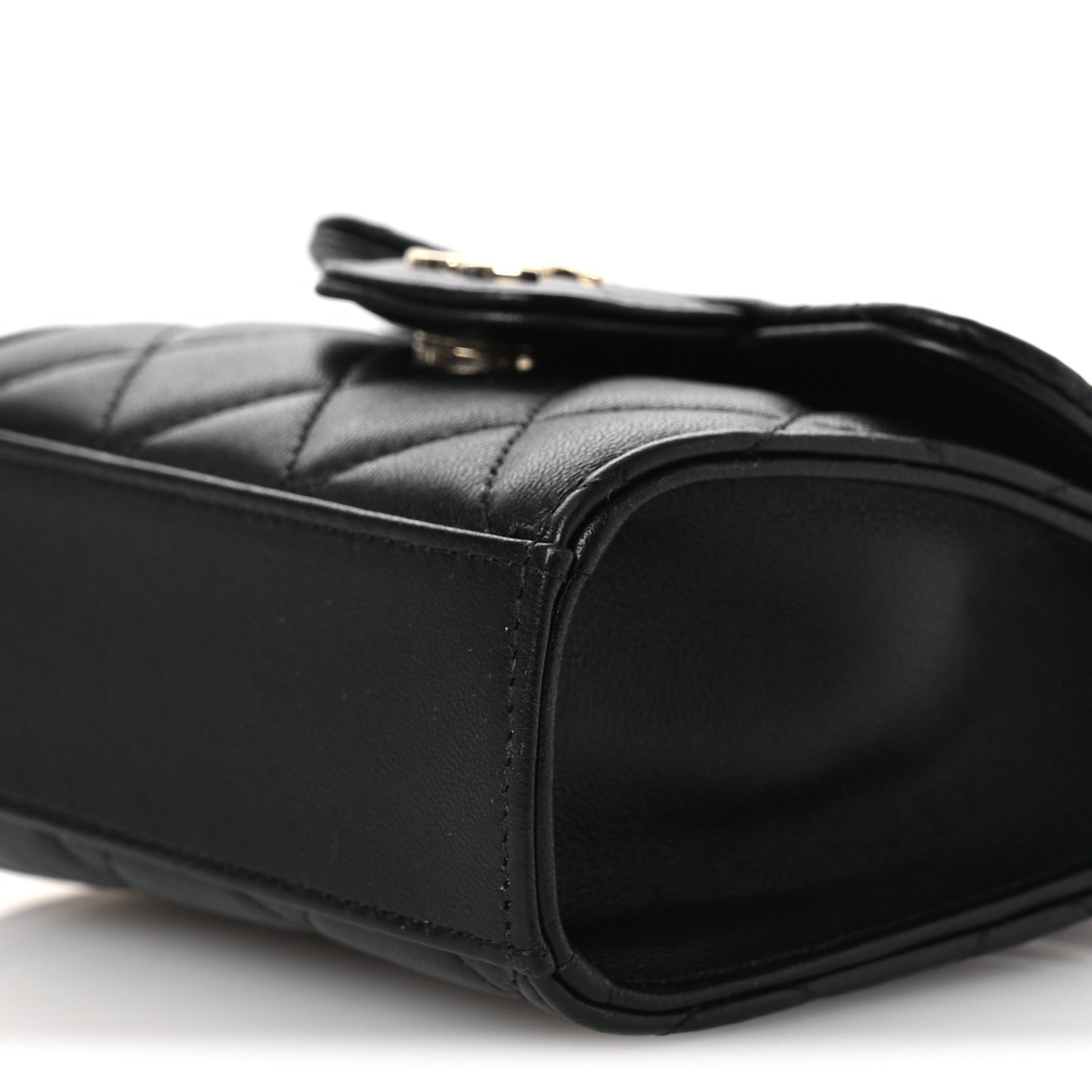 Lambskin Quilted Top Handle Flap Clutch With Chain Black