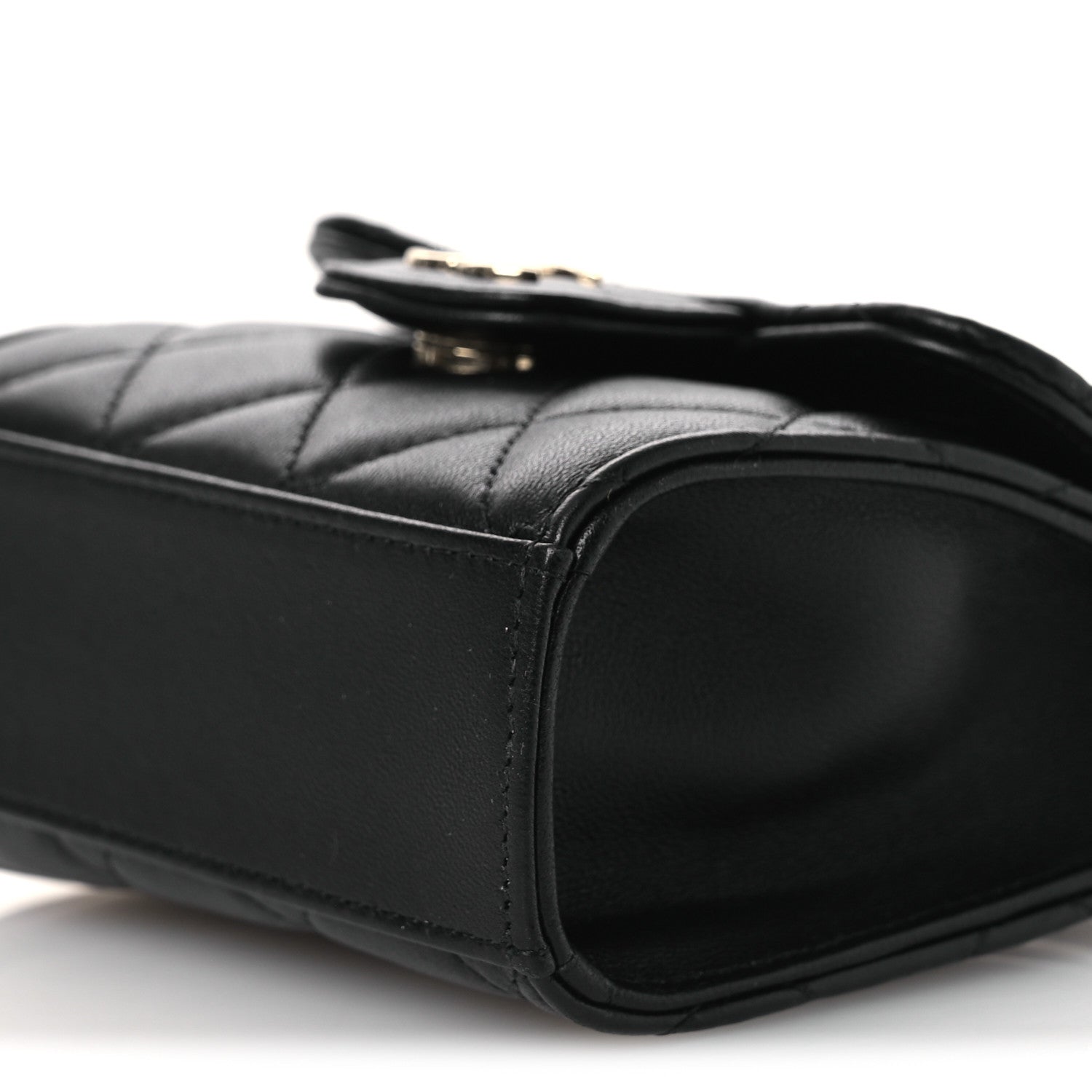 Chanel Lambskin Quilted Top Handle Flap Clutch With Chain Black 10 of 11