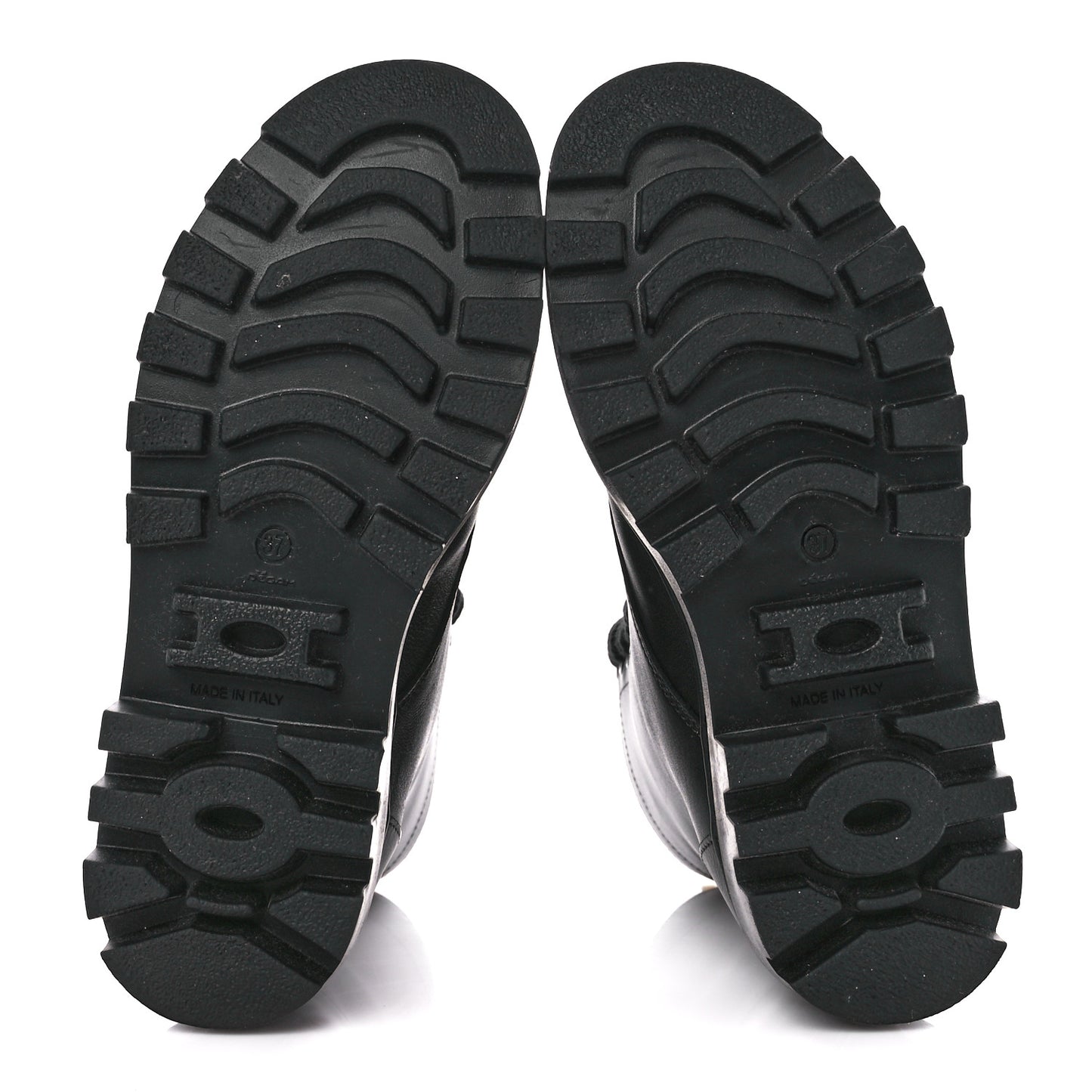 Calfskin Rubber Combat Boots 37 Black
