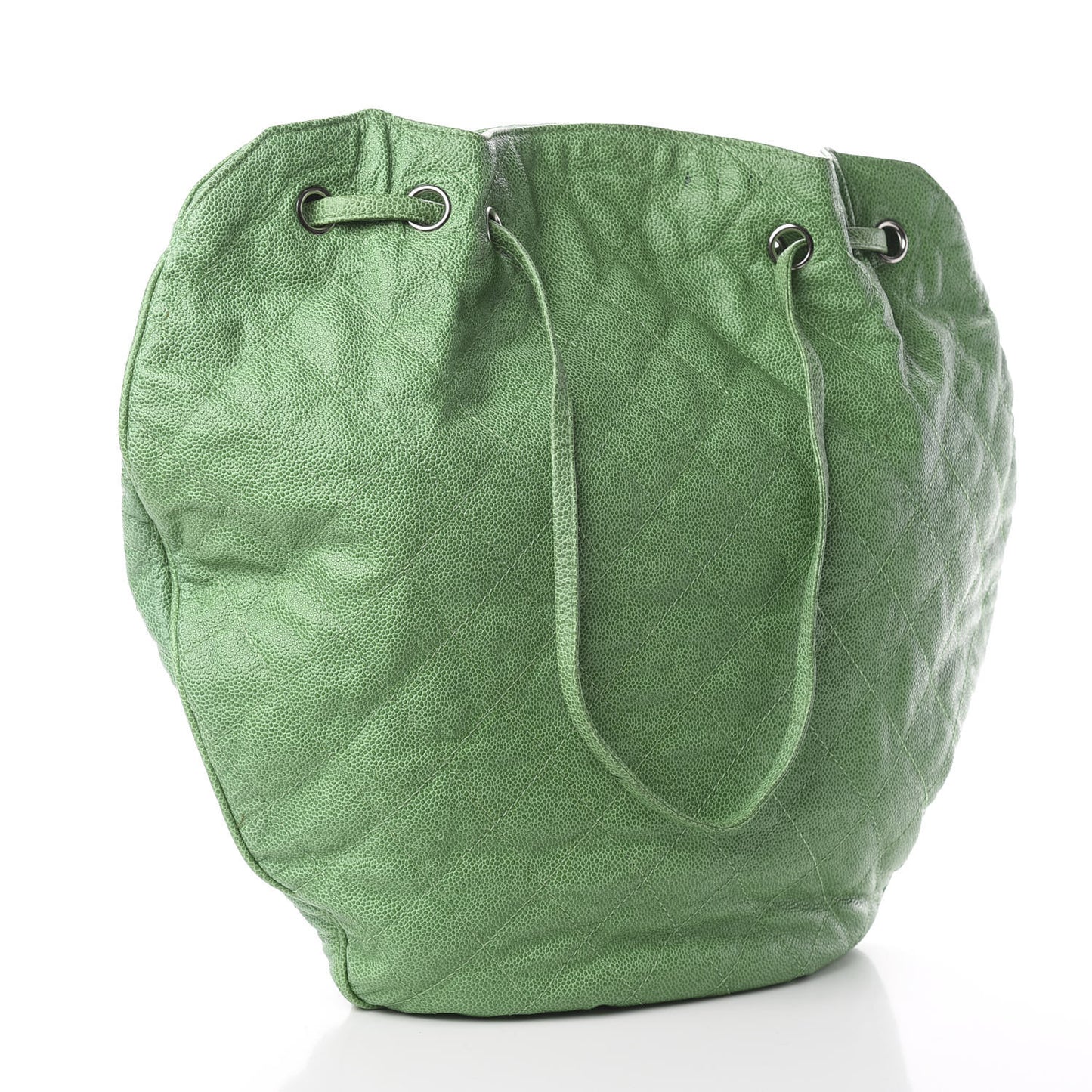 Crumpled Grained Calfskin Drawstring Tote Green