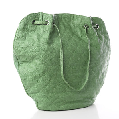 Chanel Crumpled Grained Calfskin Drawstring Tote Green 2 of 8