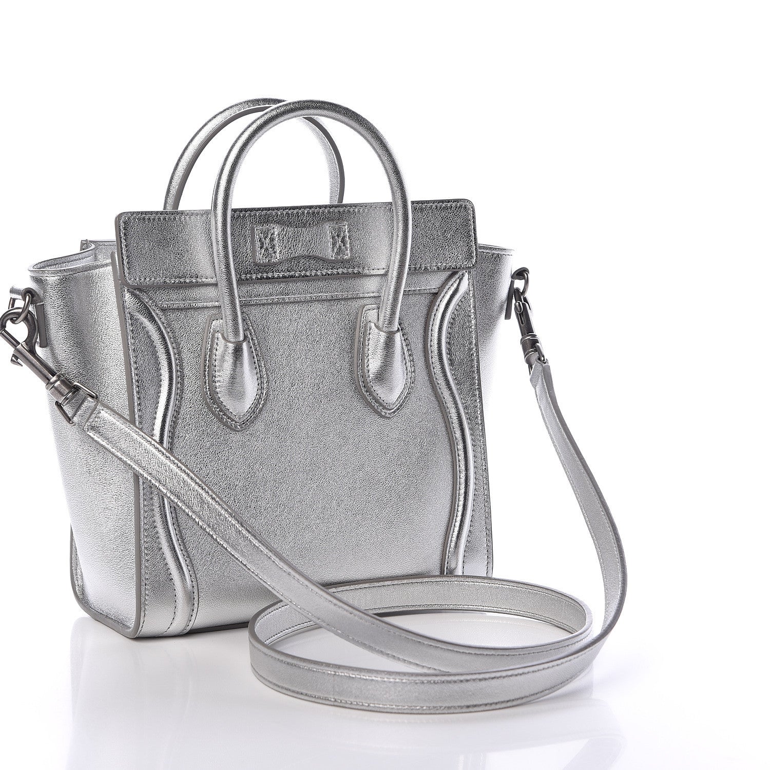 Celine Laminated Lambskin Nano Luggage Silver 3 of 12