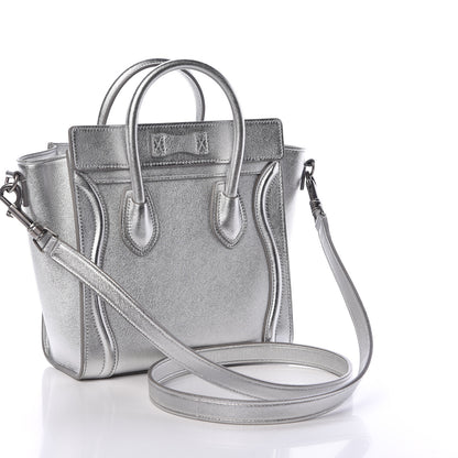 Celine Laminated Lambskin Nano Luggage Silver 3 of 12
