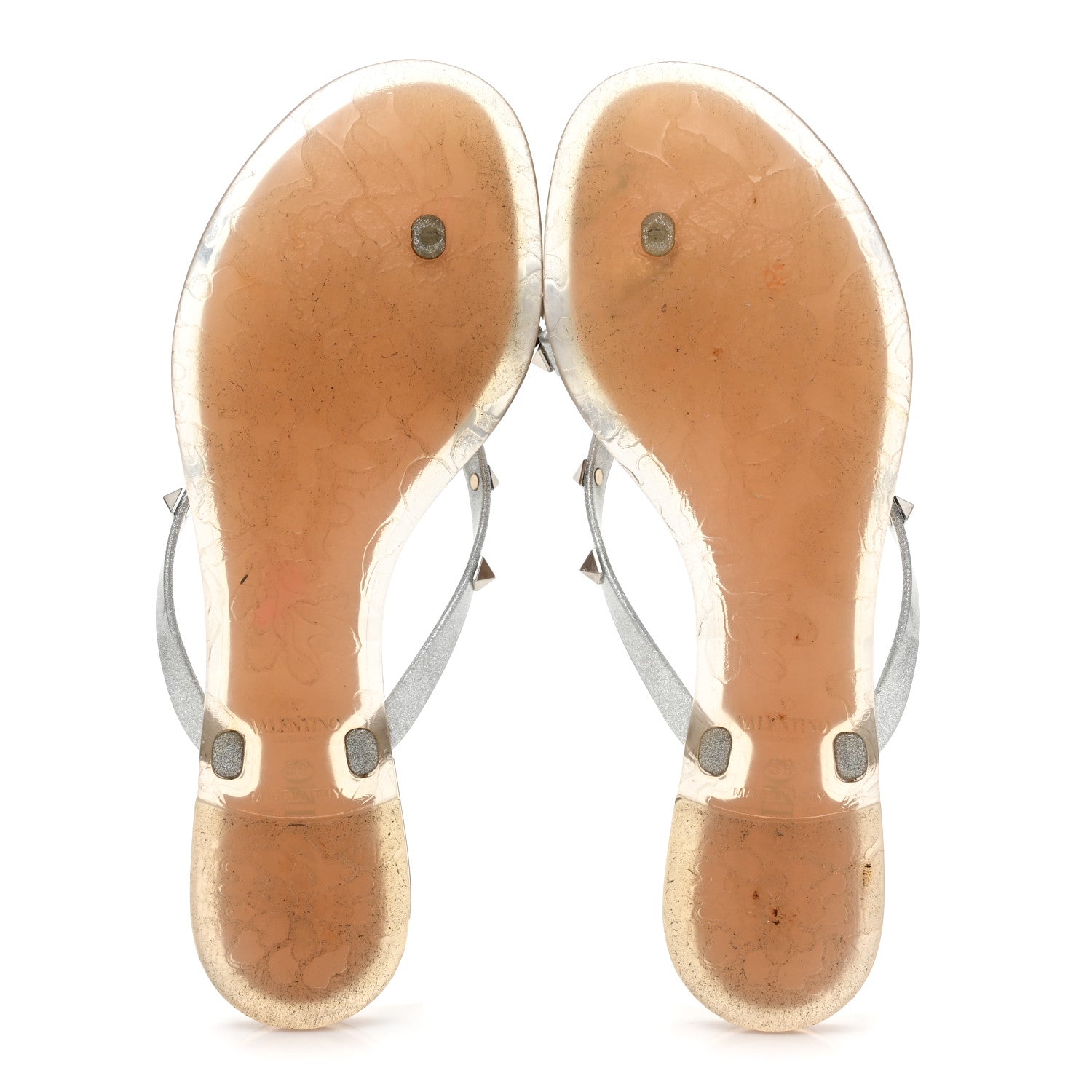 Valentino Garavani PVC Jelly Glitter Rockstud Bow Thong Sandals 39 Silver 4 of 8