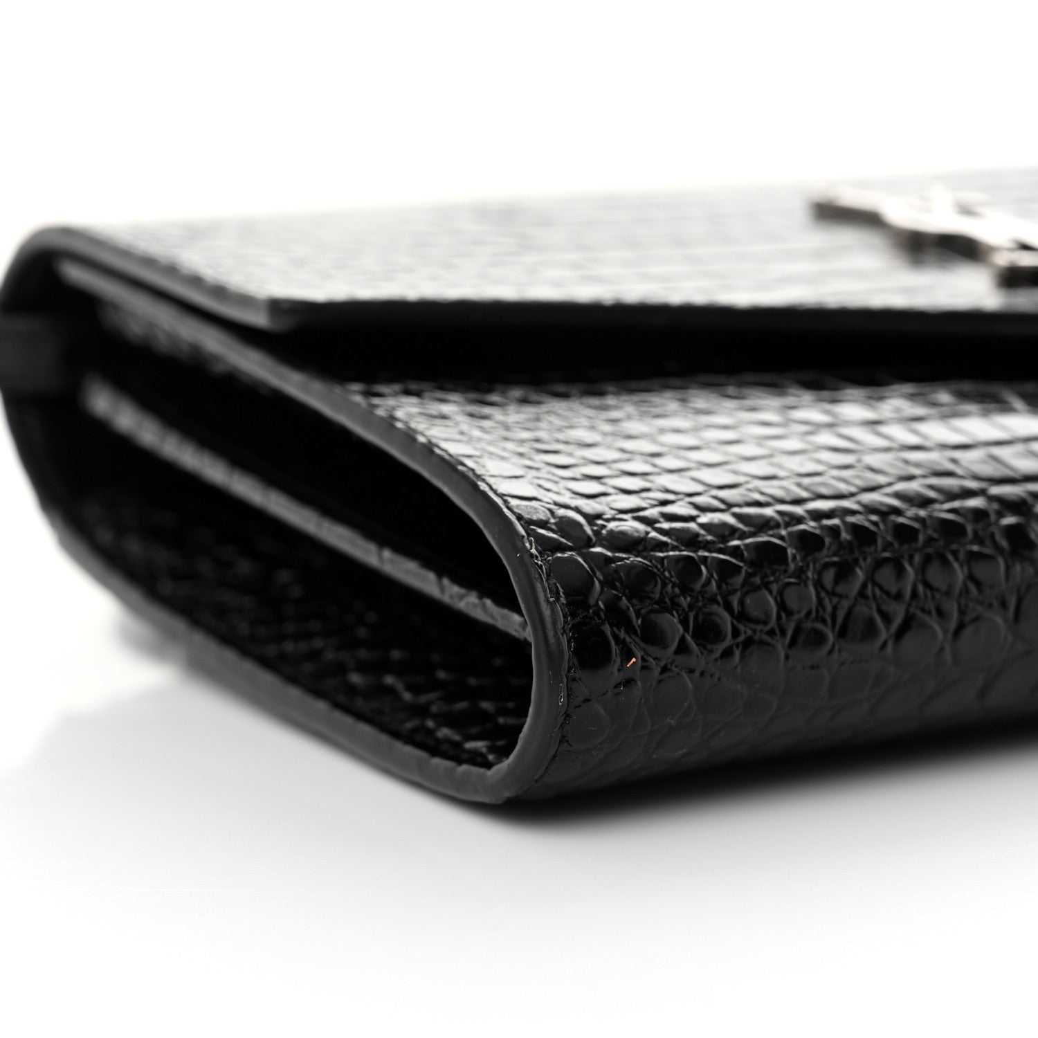 Saint Laurent Calfskin Crocodile Embossed Monogram Uptown Crossbody Black 9 of 11