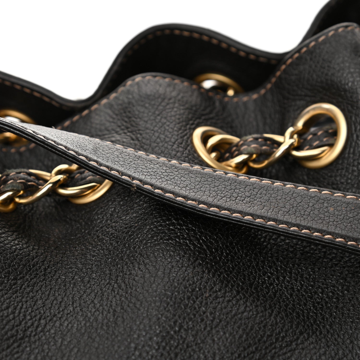 Chanel Grained Calfskin CC Drawstring Bucket Bag Black 14 of 16