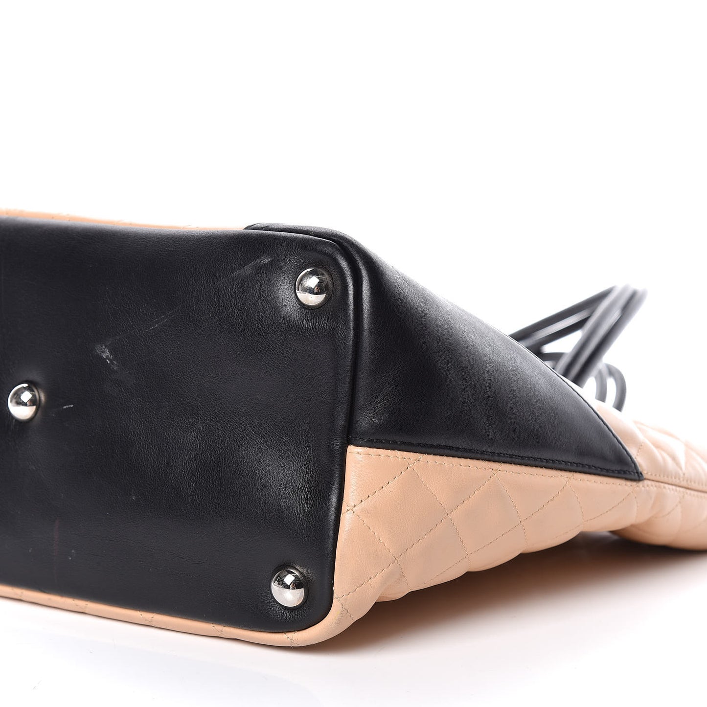 Calfskin Quilted Large Cambon Tote Beige Black