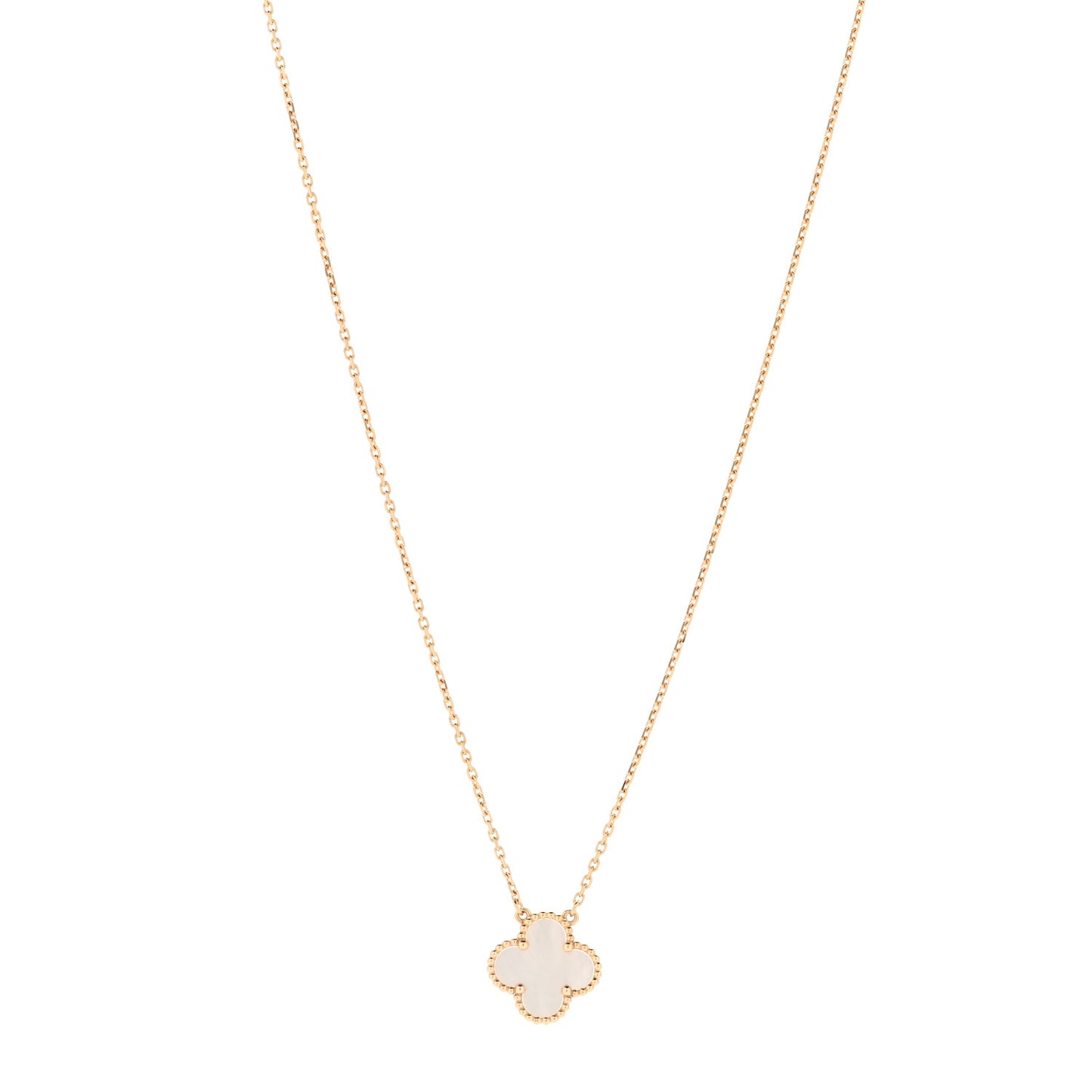 18K Yellow Gold Mother of Pearl Vintage Alhambra Pendant Necklace
