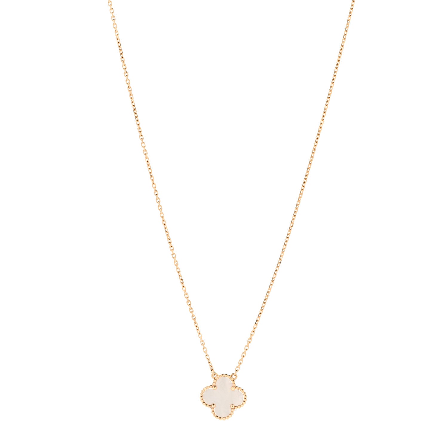 Van Cleef & Arpels 18K Yellow Gold Mother of Pearl Vintage Alhambra Pendant Necklace 1 of 6