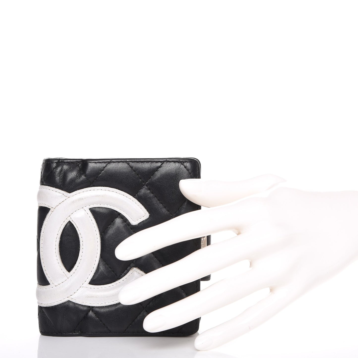 Calfskin Quilted Cambon Bi-fold Wallet Black White