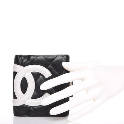 Chanel Calfskin Quilted Cambon Bi-fold Wallet Black White 2 of 8