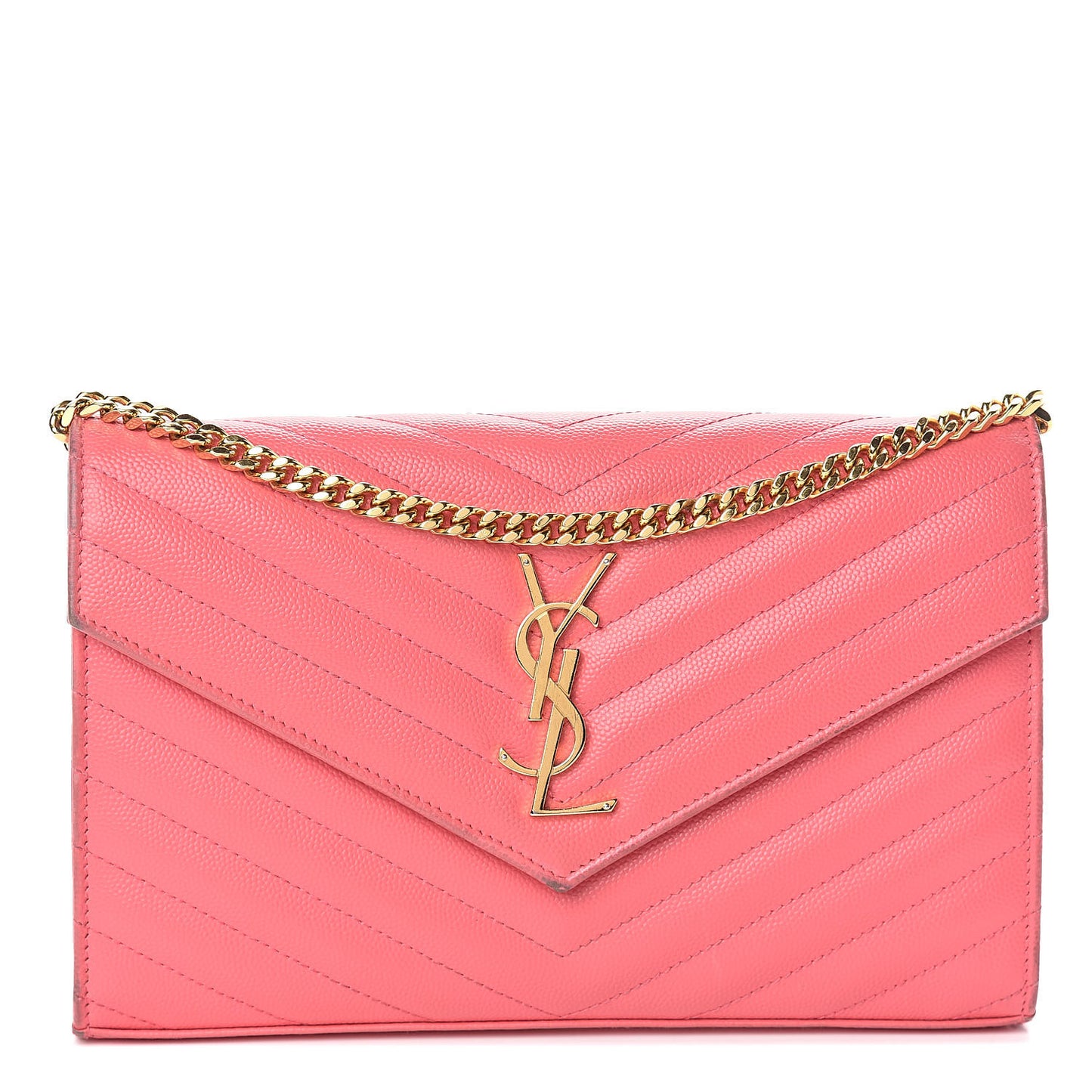 Grain De Poudre Matelasse Chevron Monogram Chain Wallet Rose Clair