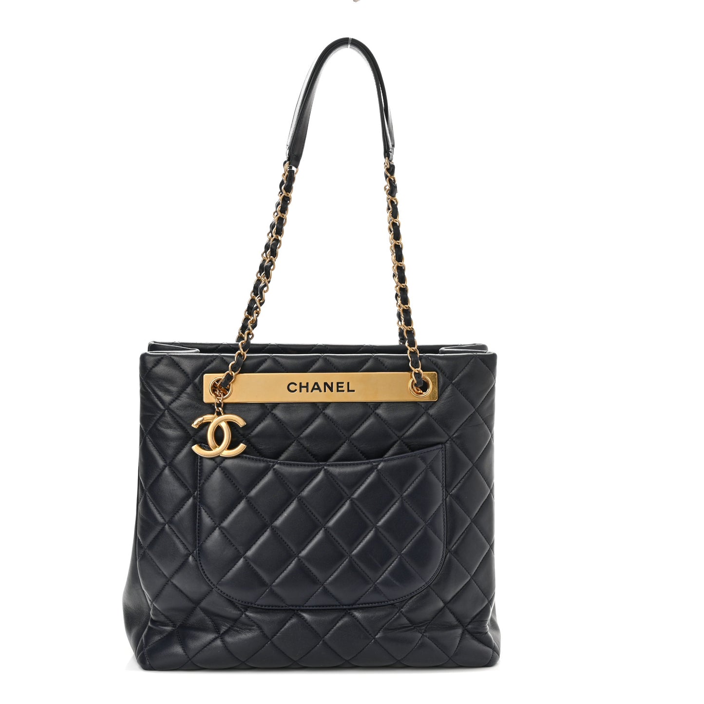 Lambskin Quilted Trendy CC Shopping Tote Navy