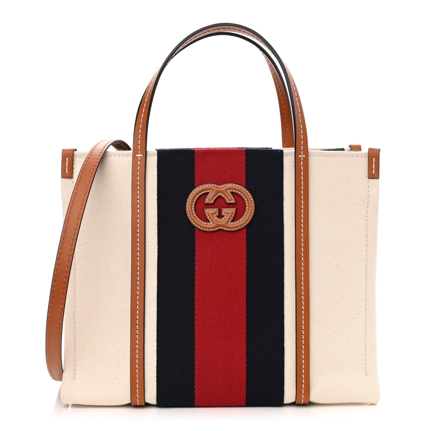 Canvas Calfskin Web Small Interlocking G Tote Bag Red Blue