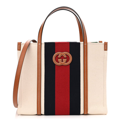 Gucci Canvas Calfskin Web Small Interlocking G Tote Bag Red Blue 1 of 10